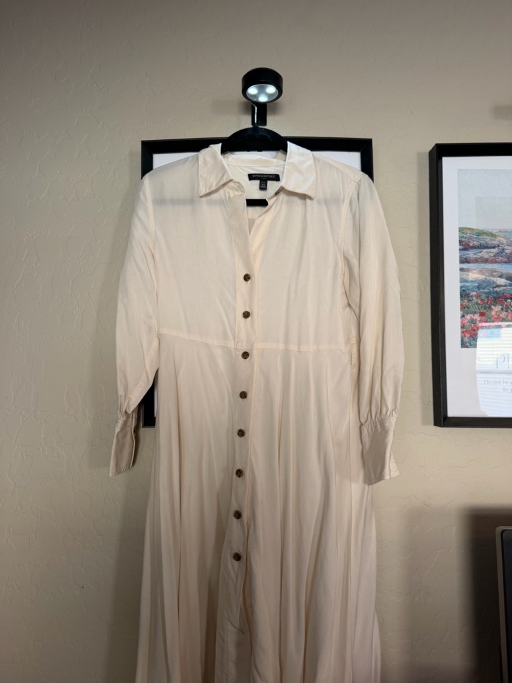 Banana Republic Light Cream Button-Front Long Sleeve Dress